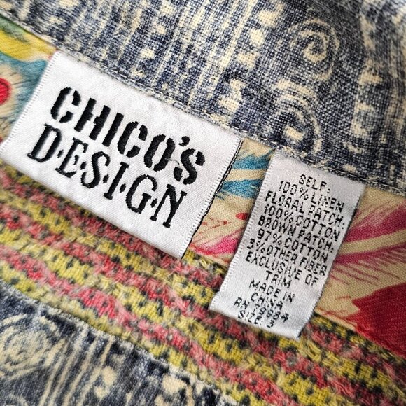 Chico's Womens 100% Linen Vintage Button Up Shacket, Patchwork, 3 / US Large - Picture 7 of 7